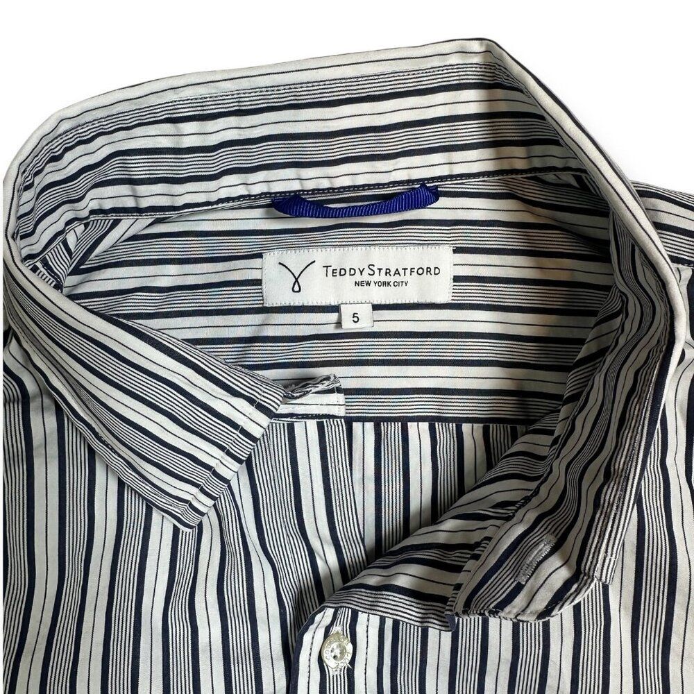 Teddy Stratford Shirt Men's Size 5 / XL Cotton Black and White Striped - Picture 3 of 7